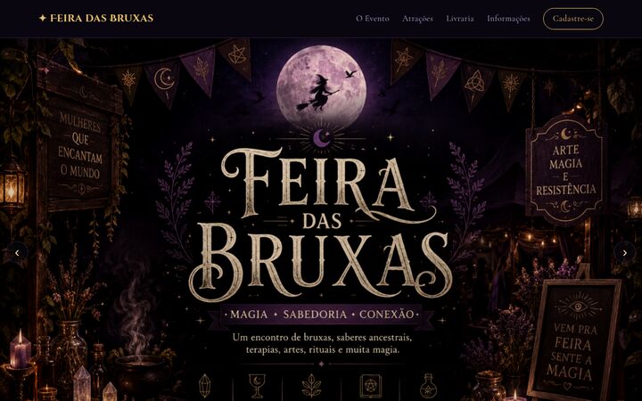 Página inicial do site do evento Feira das Bruxas