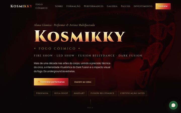 Página de contratação da performer KOSMIKKY