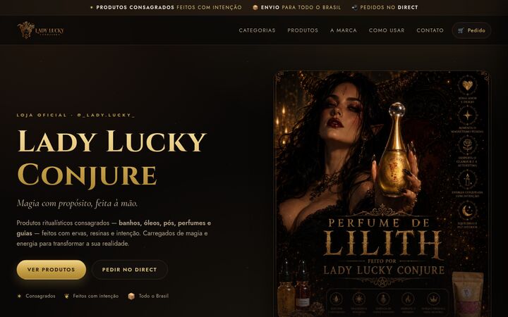 Página inicial da loja Lady Lucky Conjure